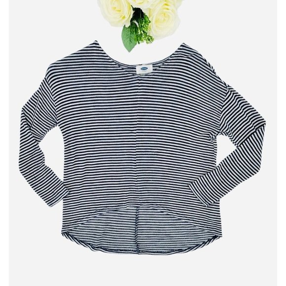Old Navy Tunic Sweater Girls Size Med (8) Navy White Stripe Hi Lo Hem Semi-Sheer - Picture 1 of 6